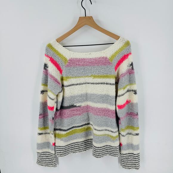 Free People Montmartre Pullover Striped Knit Boat Neck Wool Blend Size L Large - Picture 3 of 8